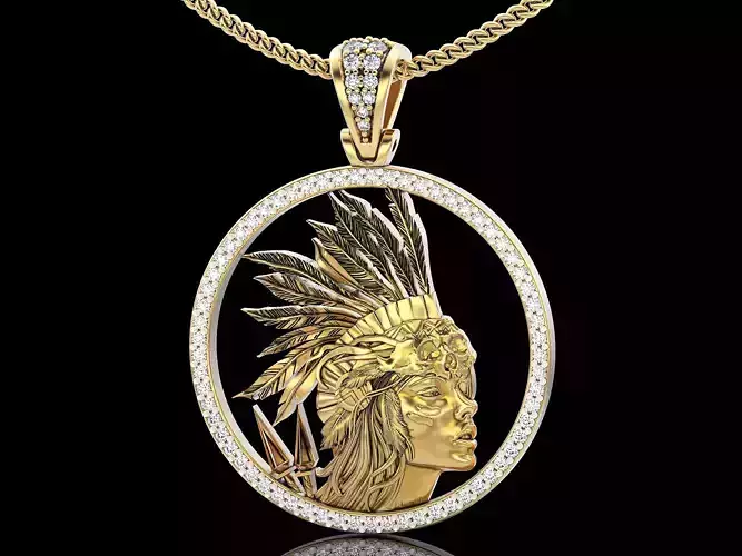 Indian warrior woman pendant  gold jewelry printable 3D model 3D print model