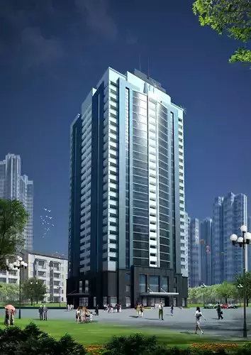 Apartment 1 high rise building in middle of park