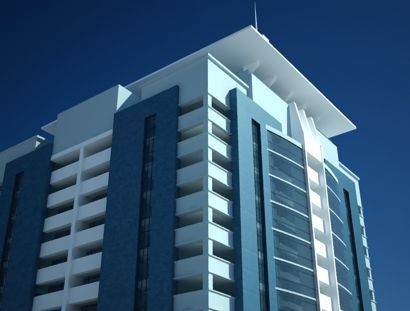 Apartment 1 high rise building in middle of park 3D model_2