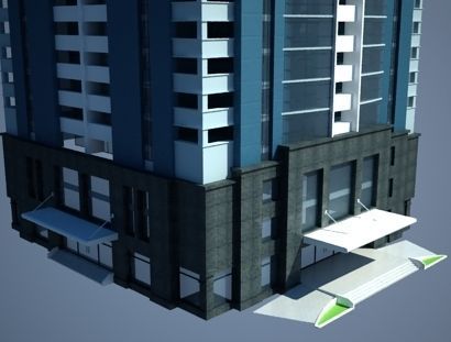 Apartment 1 high rise building in middle of park 3D model_4