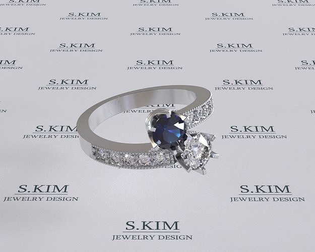 You and me ring gems 5mm 2mm weight 5gr in 18k gold 3D print model