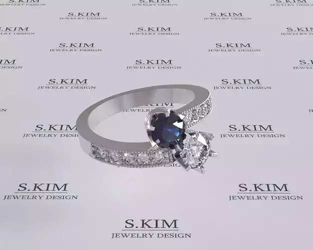 You and me ring gems 5mm 2mm weight 5gr in 18k gold 3D print model