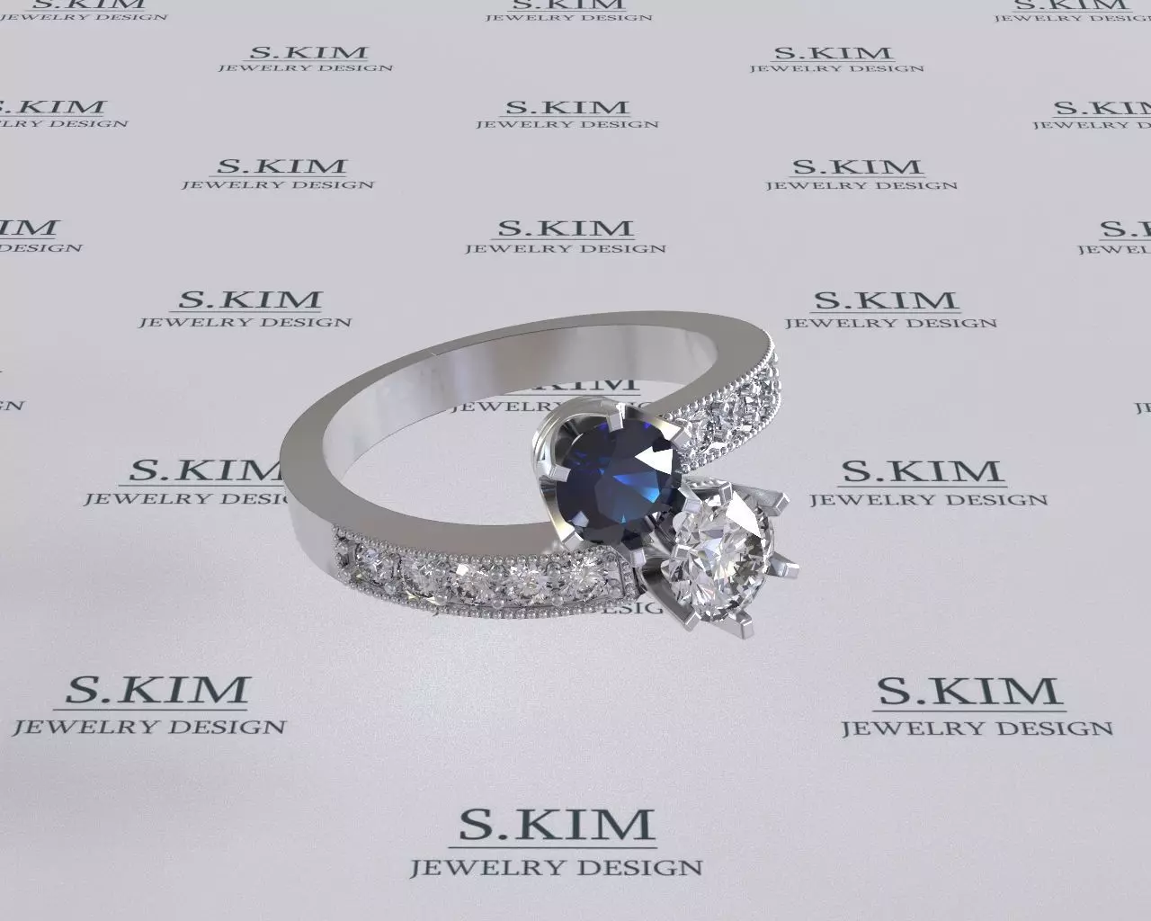 You and me ring gems 5mm 2mm weight 5gr in 18k gold 3D print model_0