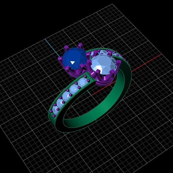 You and me ring gems 5mm 2mm weight 5gr in 18k gold 3D print model_3