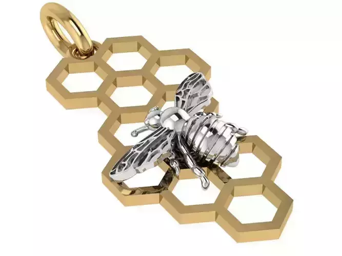 Beehive and Bee Pendant 0452