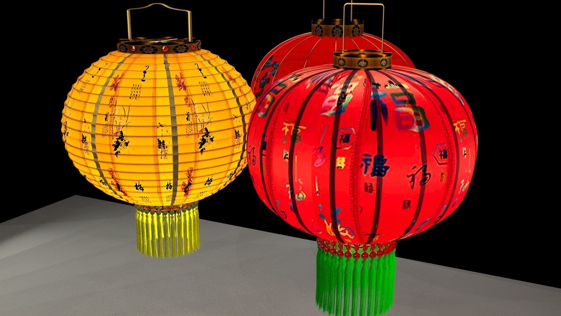 Chinese red lantern 3D model_2