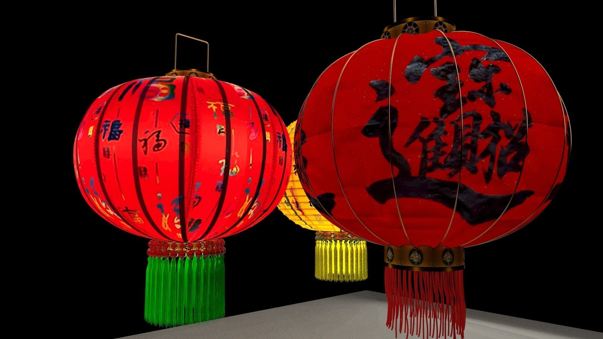 Chinese red lantern 3D model_1
