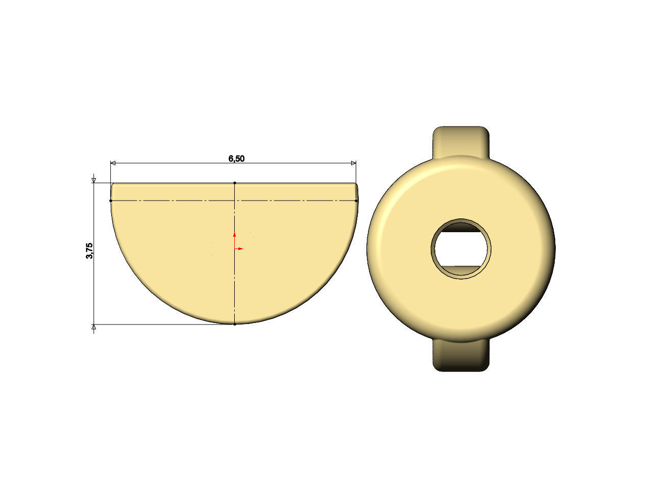 Simple half disk stud earring 3D print model_6