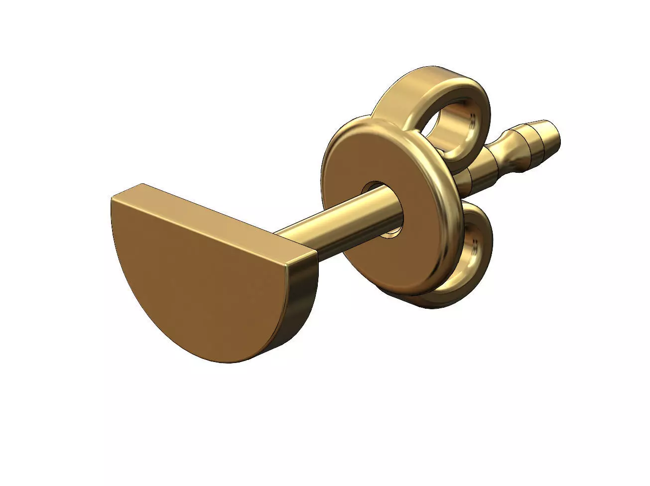 Simple half disk stud earring 3D print model_0