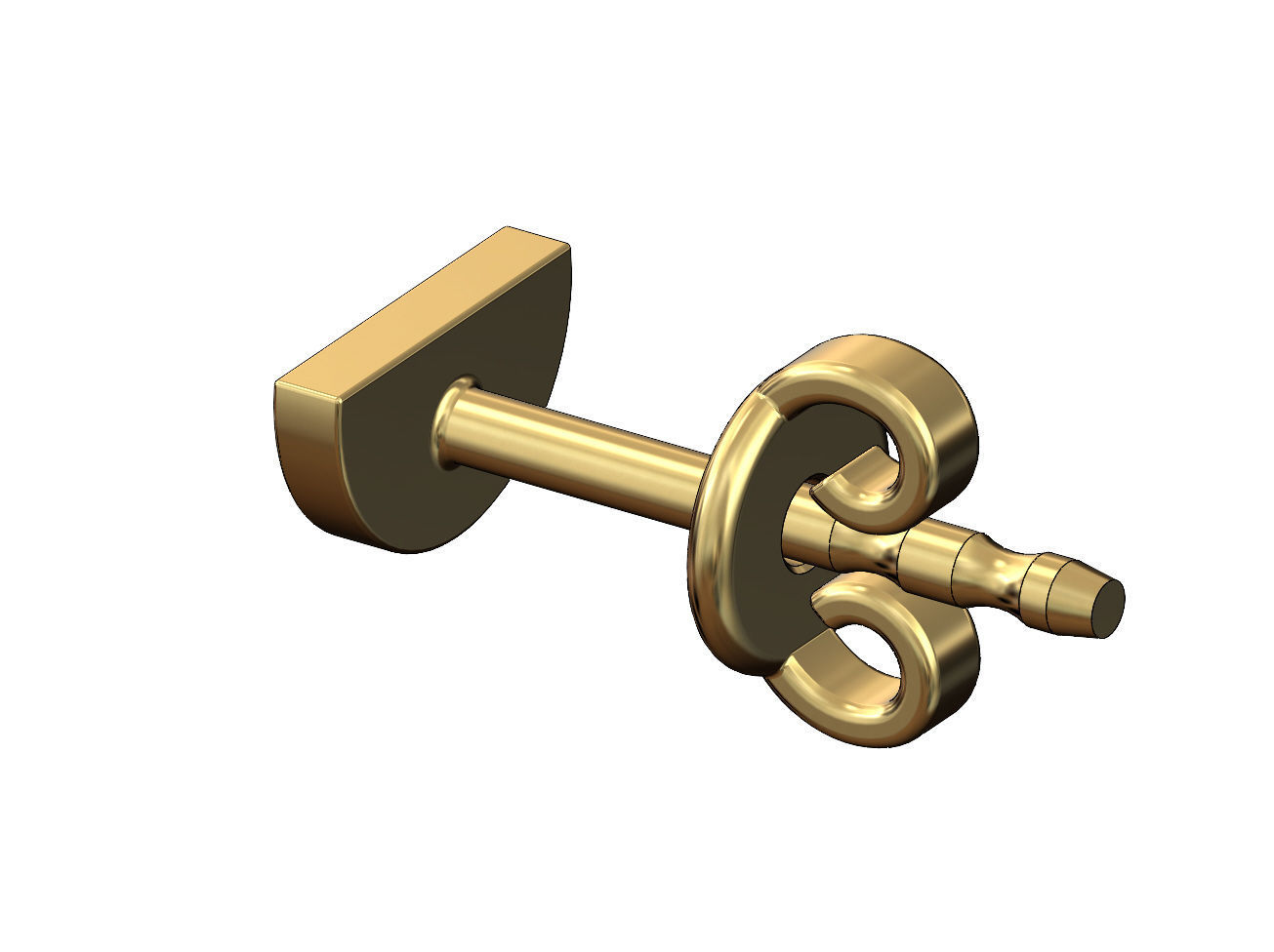 Simple half disk stud earring 3D print model_3