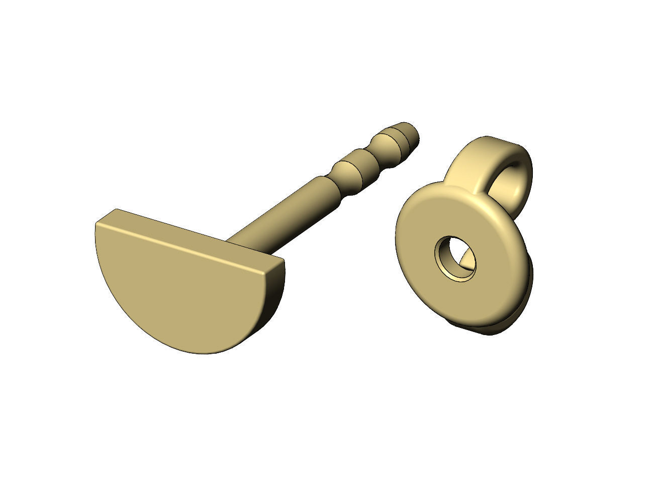 Simple half disk stud earring 3D print model_4