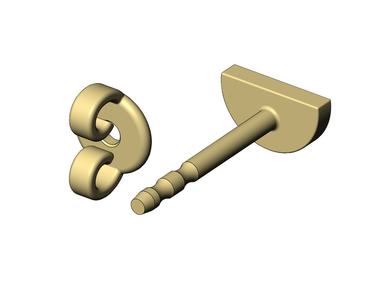 Simple half disk stud earring 3D print model_5