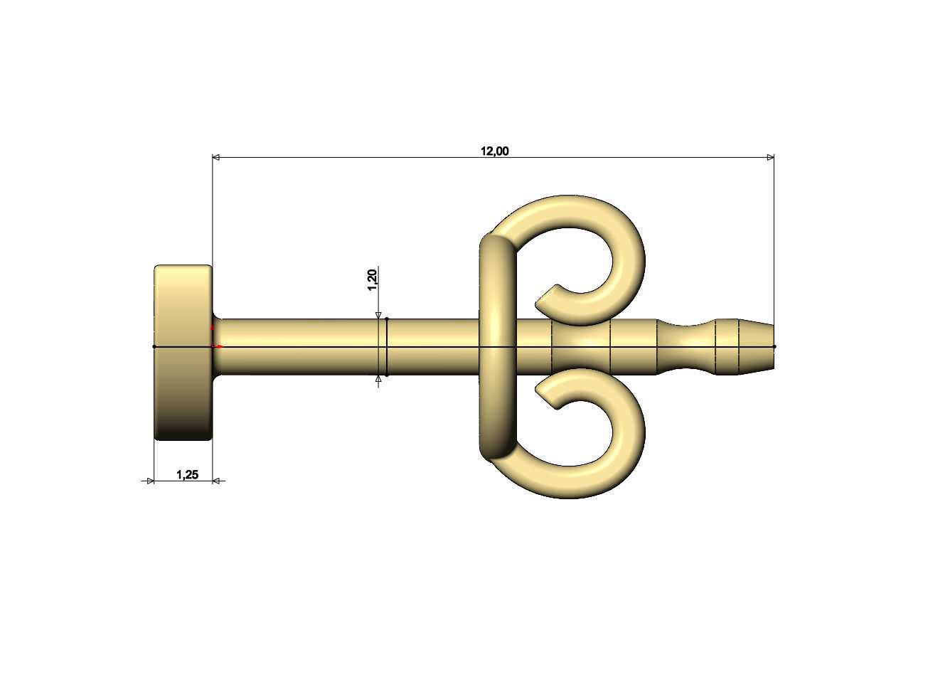 Simple half disk stud earring 3D print model_7