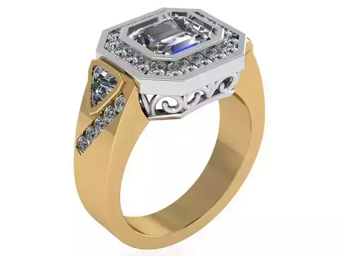 Emerald Cut Halo Wide Ring 0275