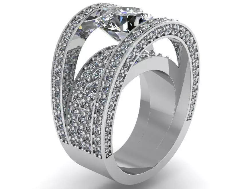 Round Diamond Wide Ring 0284 3D print model