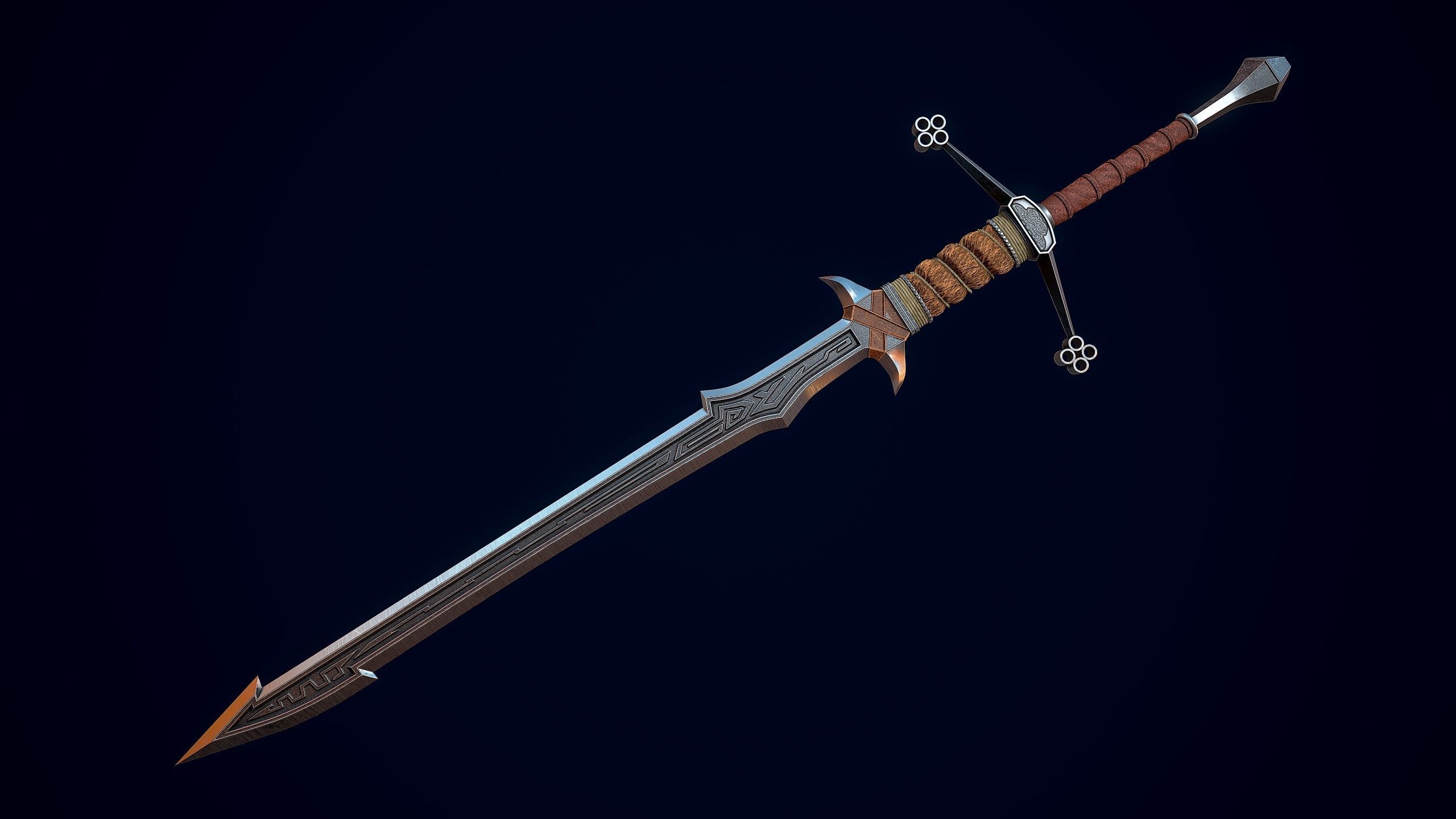 Fantasy Nordic Sword Low-poly 3D model_5