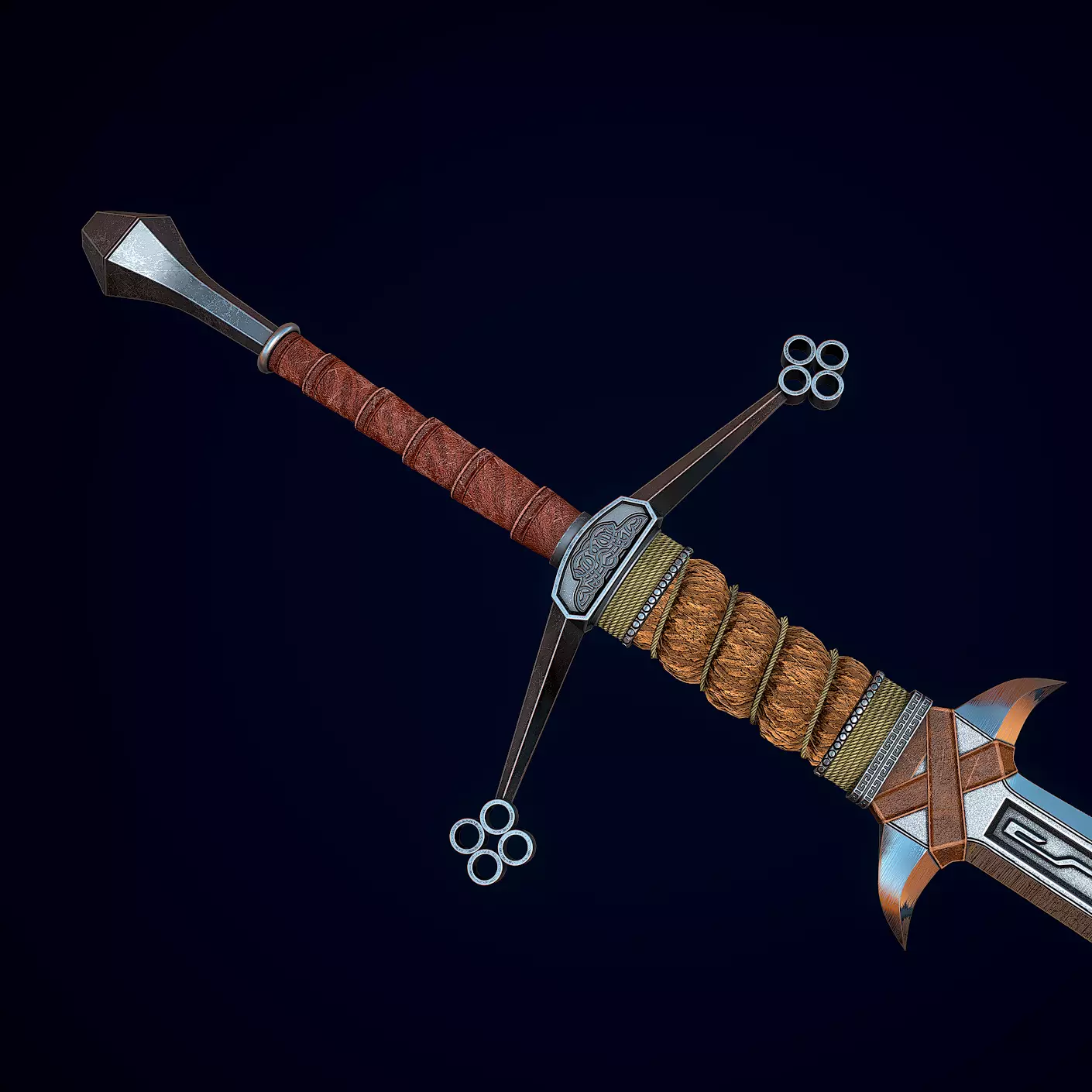 Fantasy Nordic Sword Low-poly 3D model_0