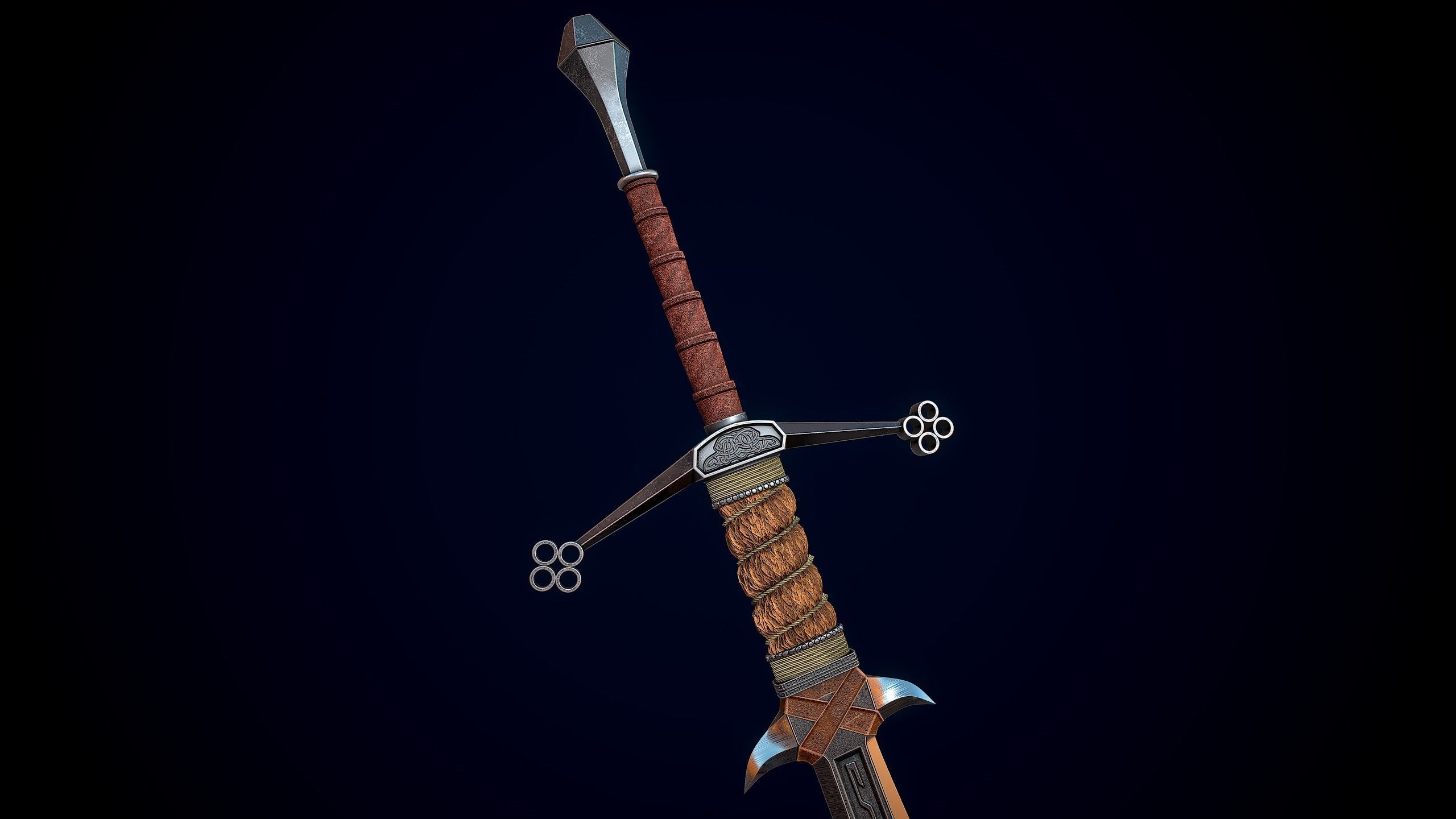 Fantasy Nordic Sword Low-poly 3D model_9