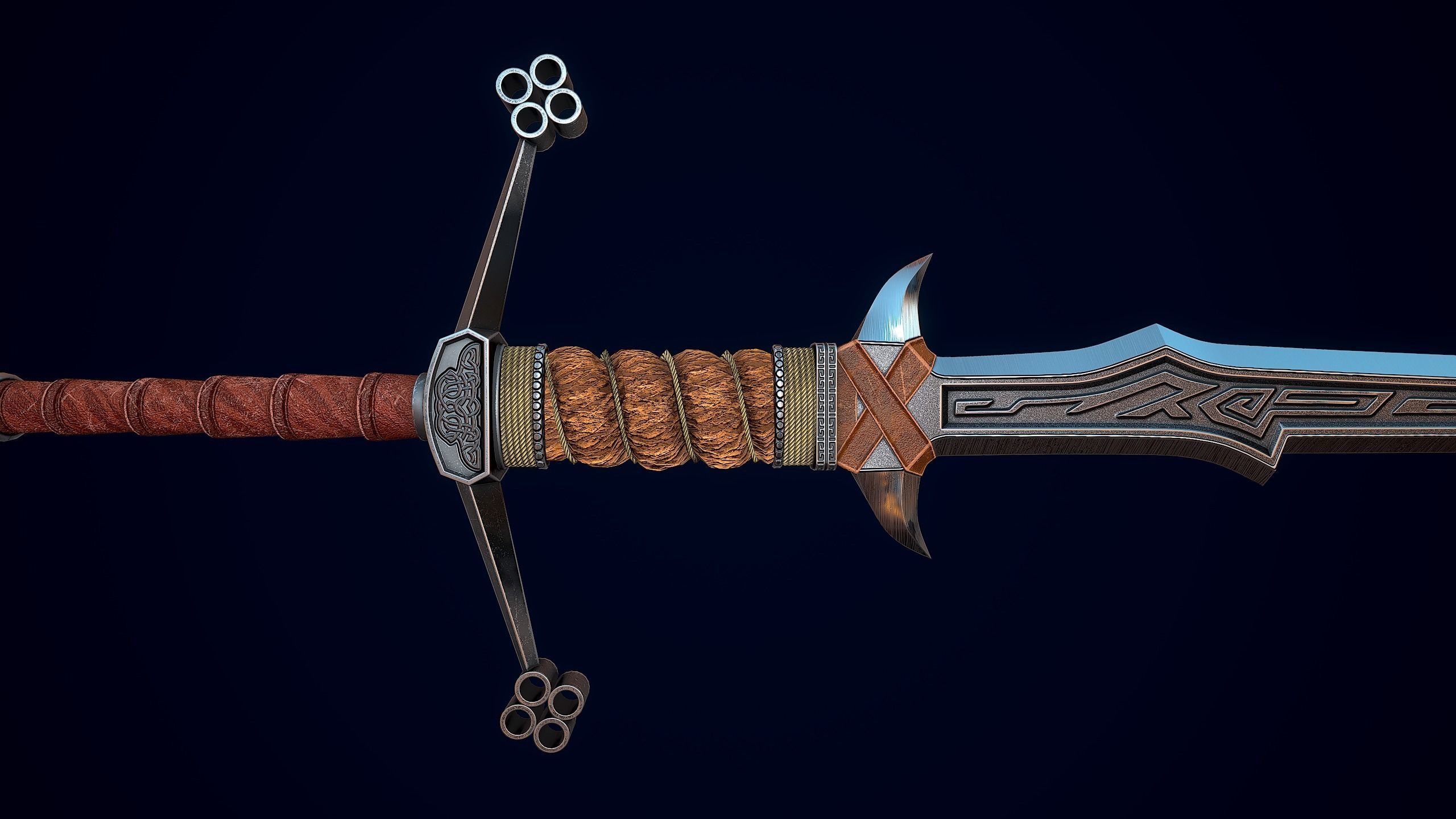 Fantasy Nordic Sword Low-poly 3D model_8
