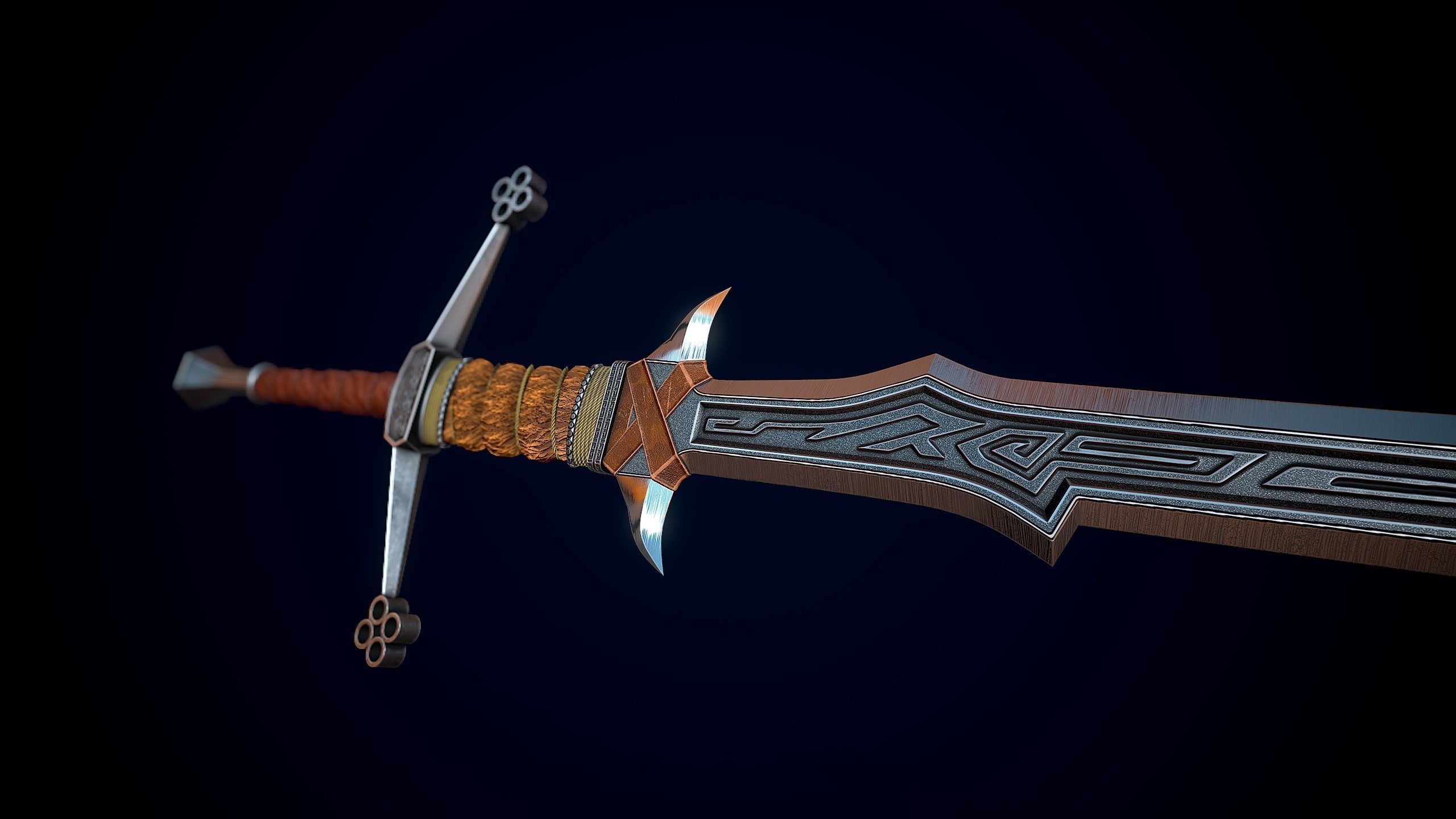 Fantasy Nordic Sword Low-poly 3D model_4