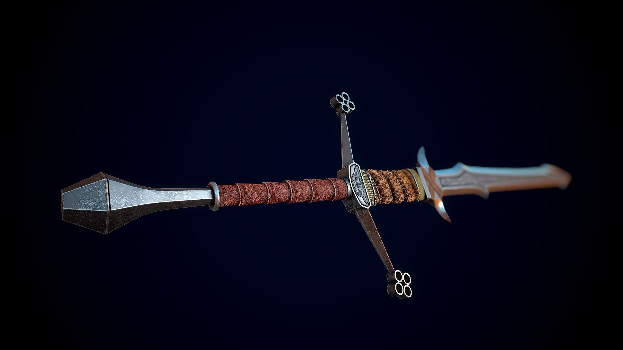 Fantasy Nordic Sword Low-poly 3D model_3