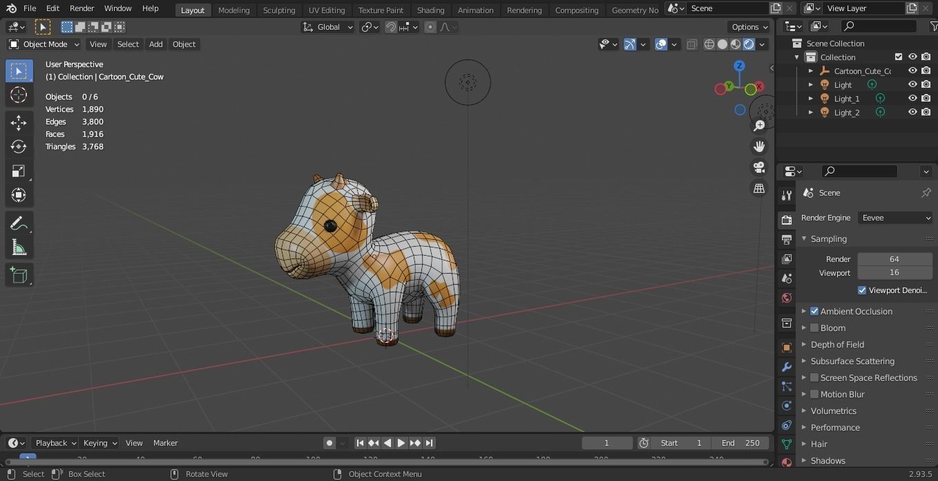 Cute Cow Low-poly 3D model_4