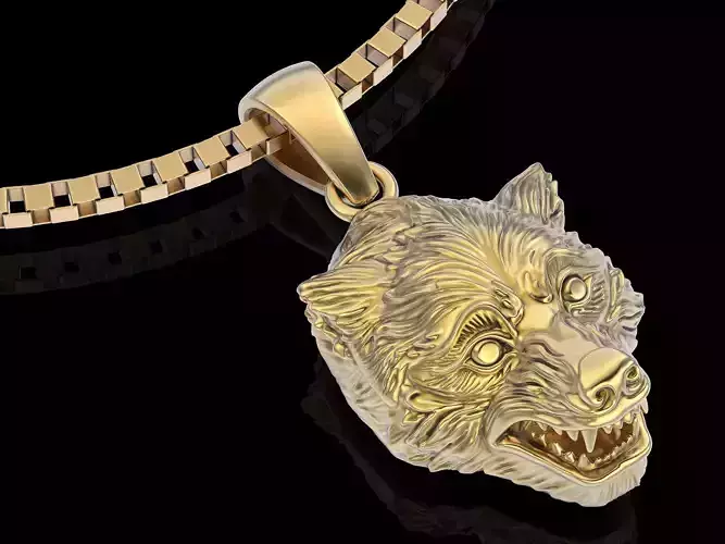 Wolf pendant  gold sterling printable jewelry 3D model