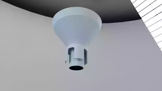 funnel light bulb hanging from ceiling