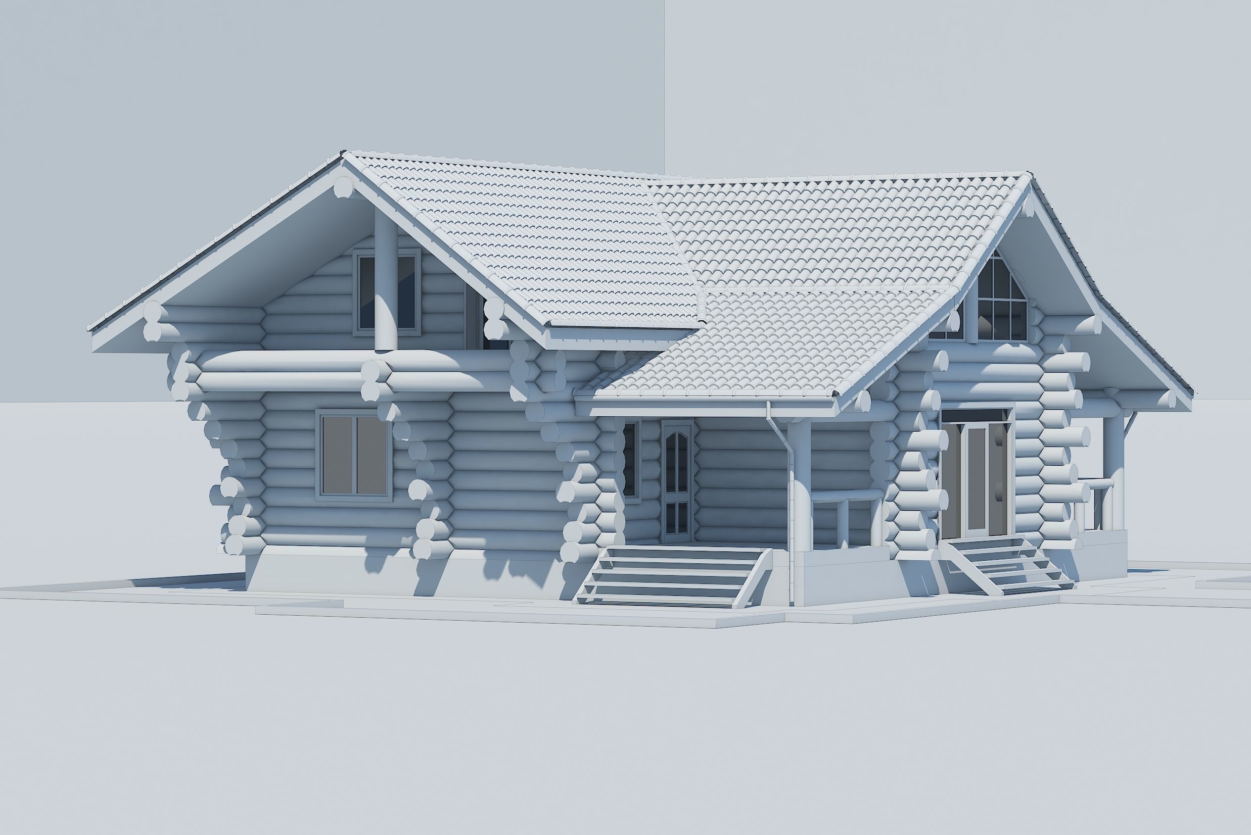 Wooden House Low-poly 3D model_3