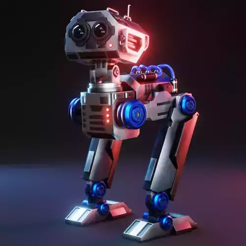 Retro-Futuristic Bipedal Robot Low-poly 3D model