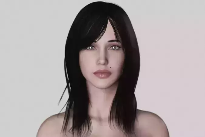 Busty Brunette Woman Leather Suit 3D model