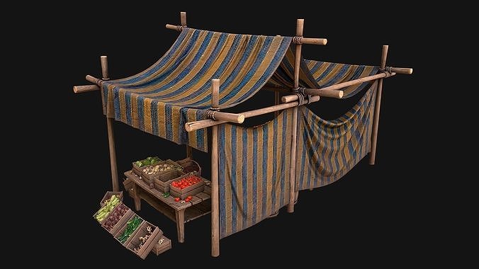 Medieval Market Fruit and Vegetable Stalls  Low-poly 3D model 7