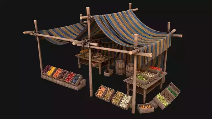 Medieval Market Fruit and Vegetable Stalls  Low-poly 3D model