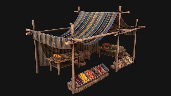 Medieval Market Fruit and Vegetable Stalls  Low-poly 3D model 6