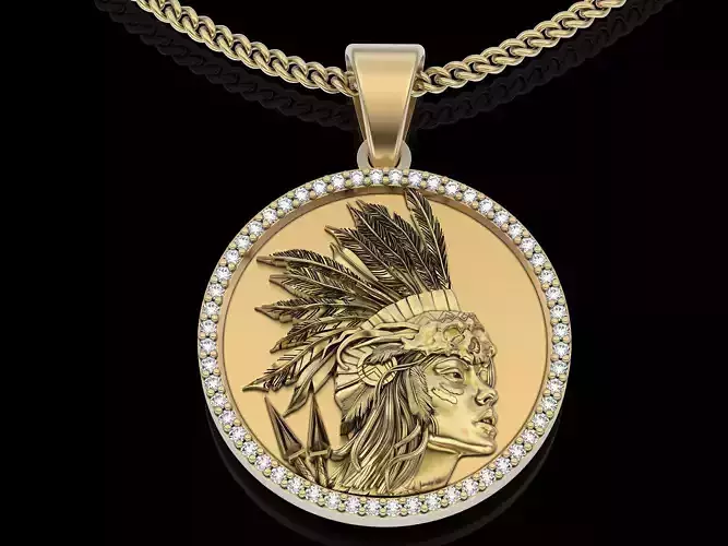 Indian Warrior pendant gold jewelry printable 3D model 3D print model