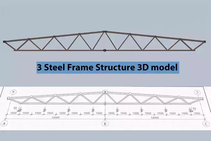 Steel Frame Structure Construction -Truss Low-poly 3D model
