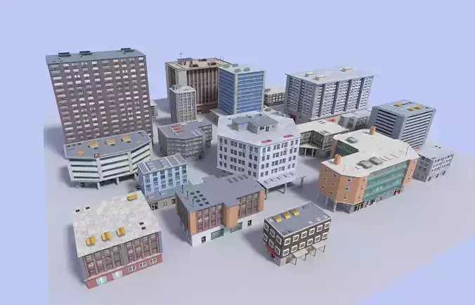 20 city building collection Low-poly 3D model