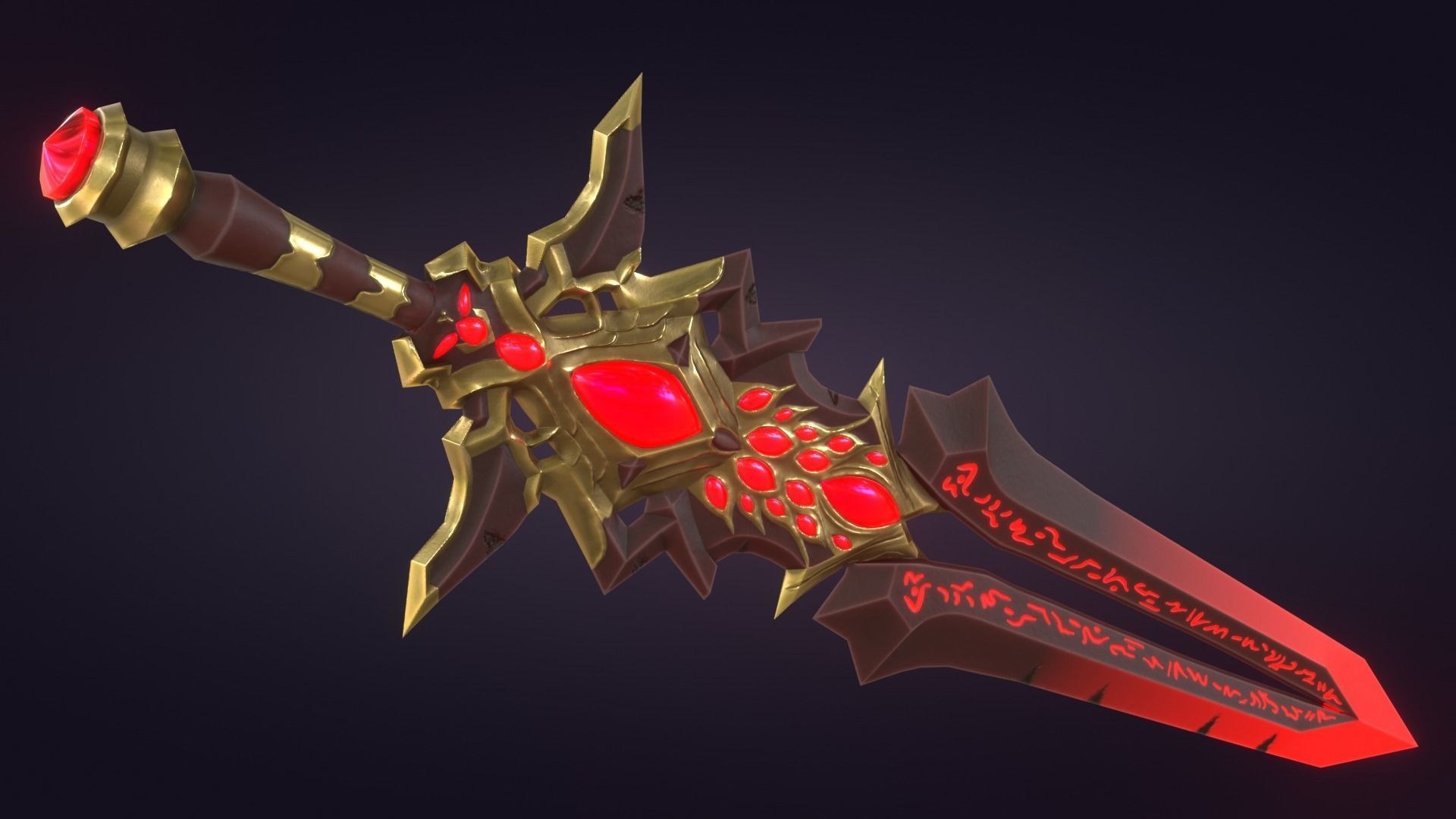 Fantasy Stylized Sword Game Ready Melee Weapon Gems Crystals Low-poly 3D model_9