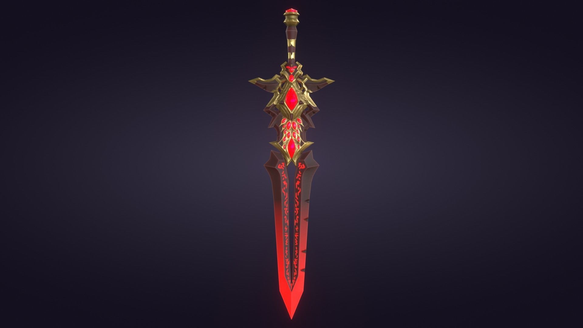 Fantasy Stylized Sword Game Ready Melee Weapon Gems Crystals Low-poly 3D model_3