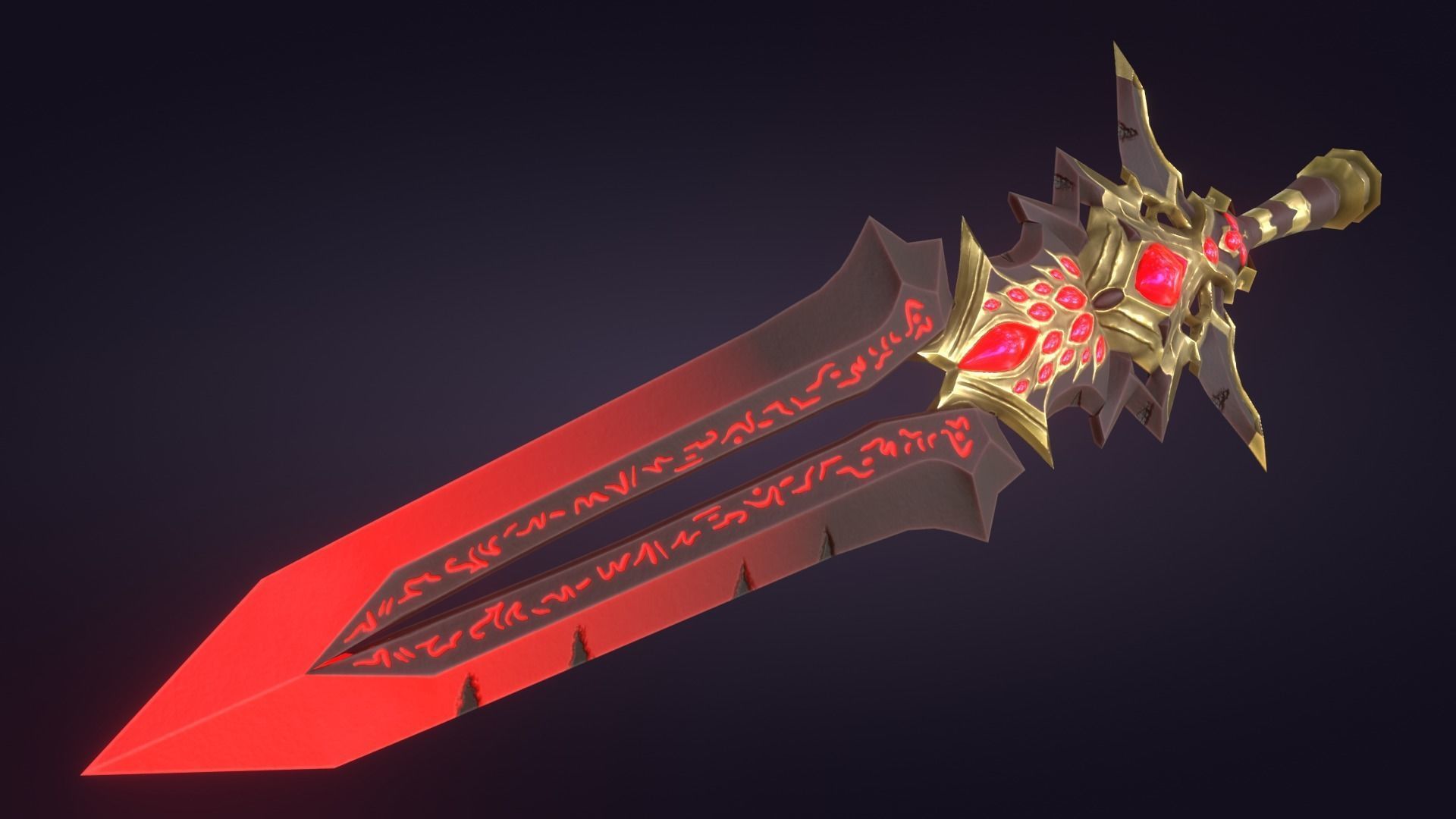 Fantasy Stylized Sword Game Ready Melee Weapon Gems Crystals Low-poly 3D model_4