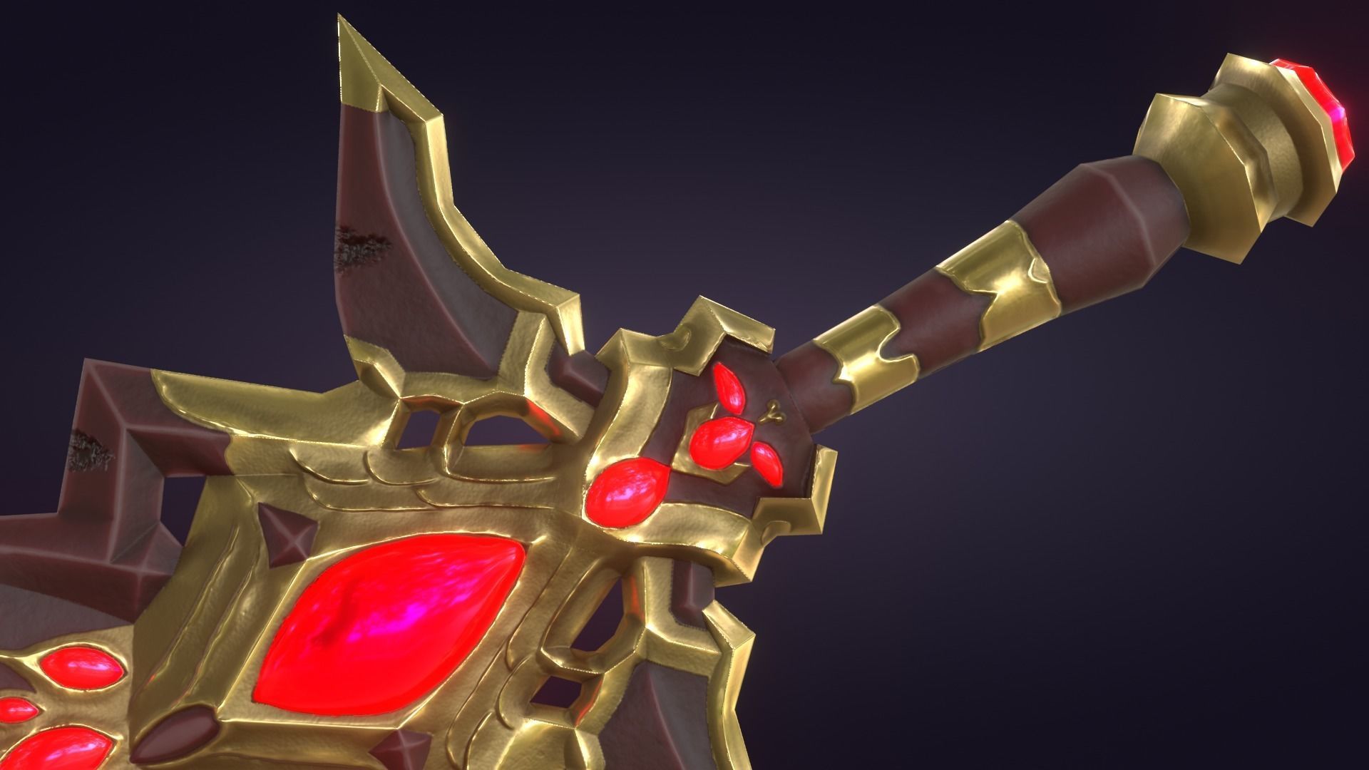 Fantasy Stylized Sword Game Ready Melee Weapon Gems Crystals Low-poly 3D model_7