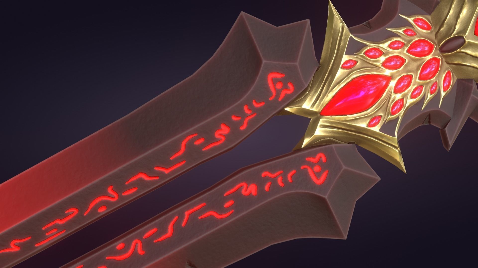 Fantasy Stylized Sword Game Ready Melee Weapon Gems Crystals Low-poly 3D model_5