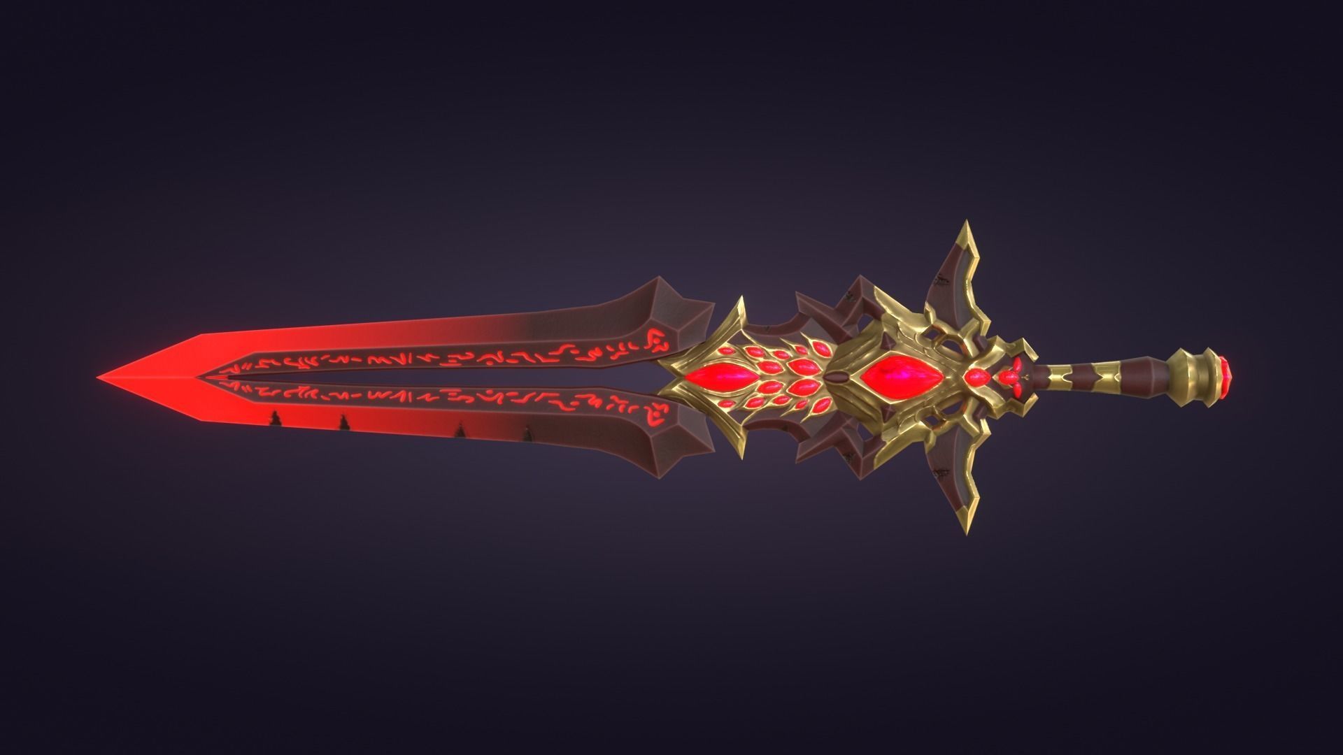 Fantasy Stylized Sword Game Ready Melee Weapon Gems Crystals Low-poly 3D model_2
