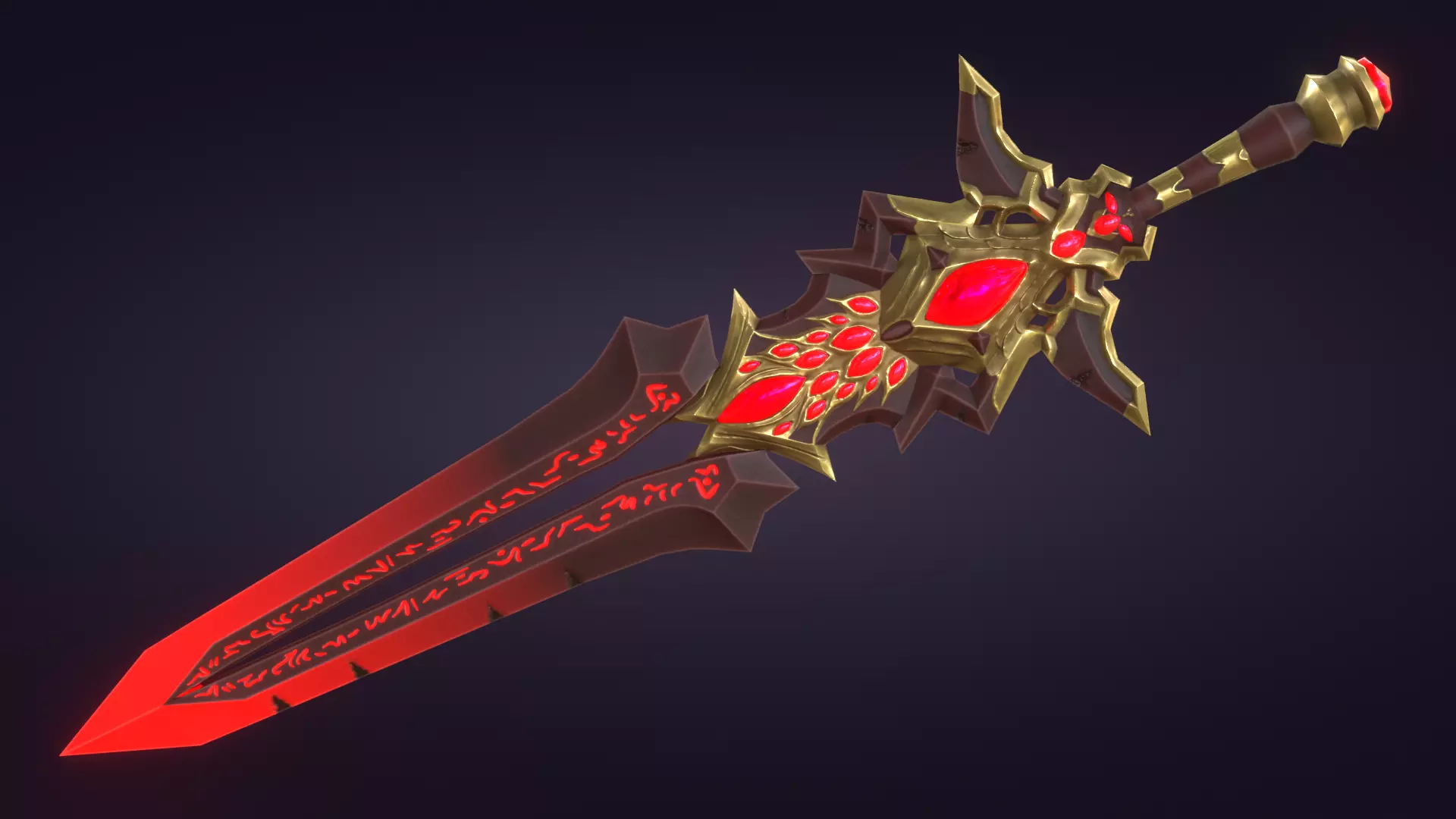 Fantasy Stylized Sword Game Ready Melee Weapon Gems Crystals Low-poly 3D model_0