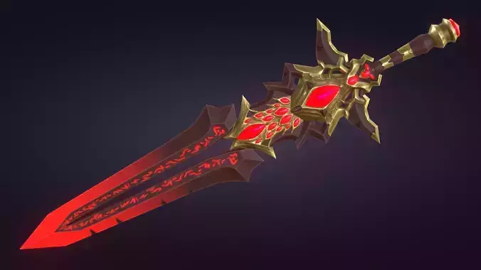 Fantasy Stylized Sword Game Ready Melee Weapon Gems Crystals