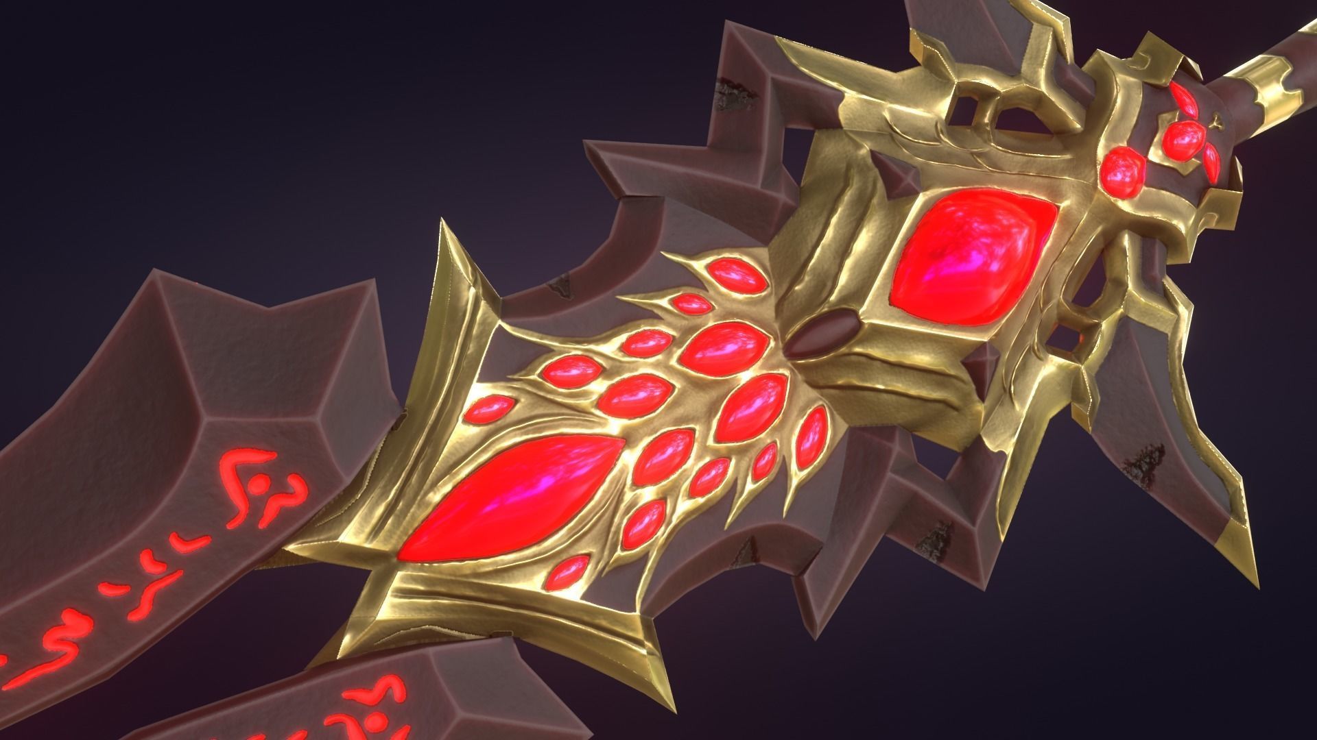 Fantasy Stylized Sword Game Ready Melee Weapon Gems Crystals Low-poly 3D model_6