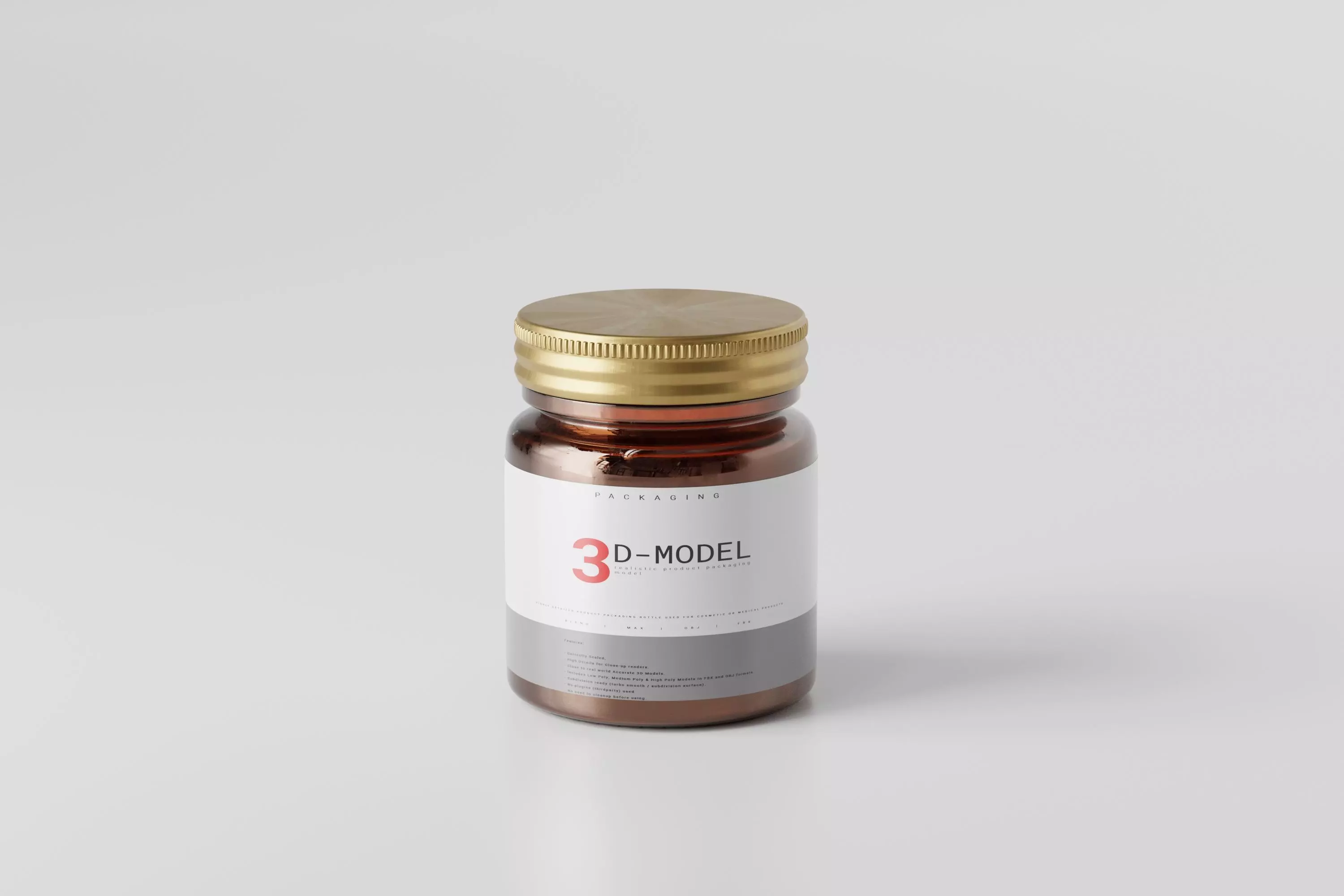 Amber Glass Cream Balm Ointment Bottle Mockup Low-poly 3D model