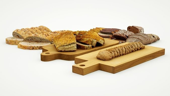 Bread sliced in pieces loaf bun baked goods collection 3D model 6