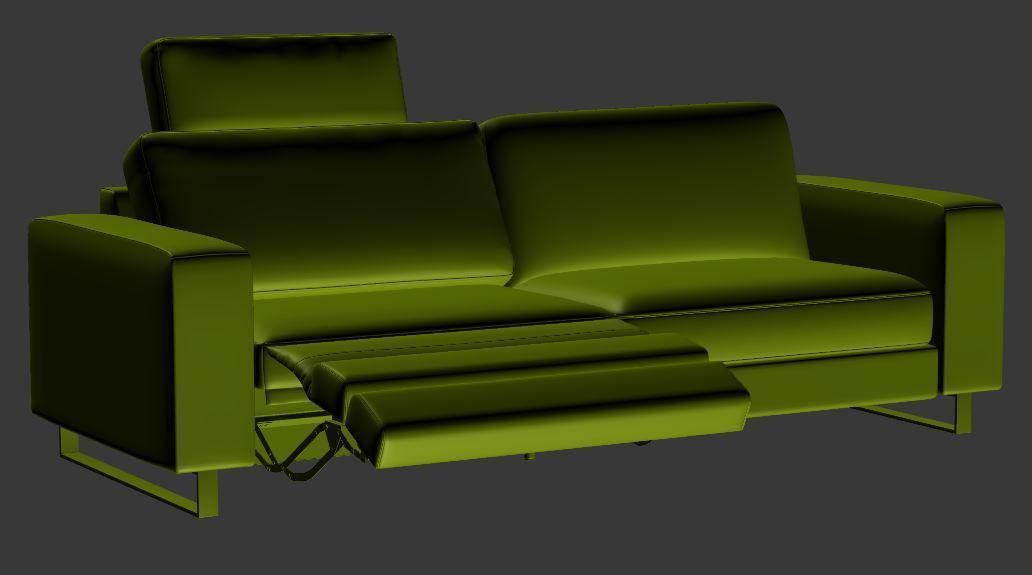 Sofa Double seater with left chaise lounge Low-poly 3D model_7