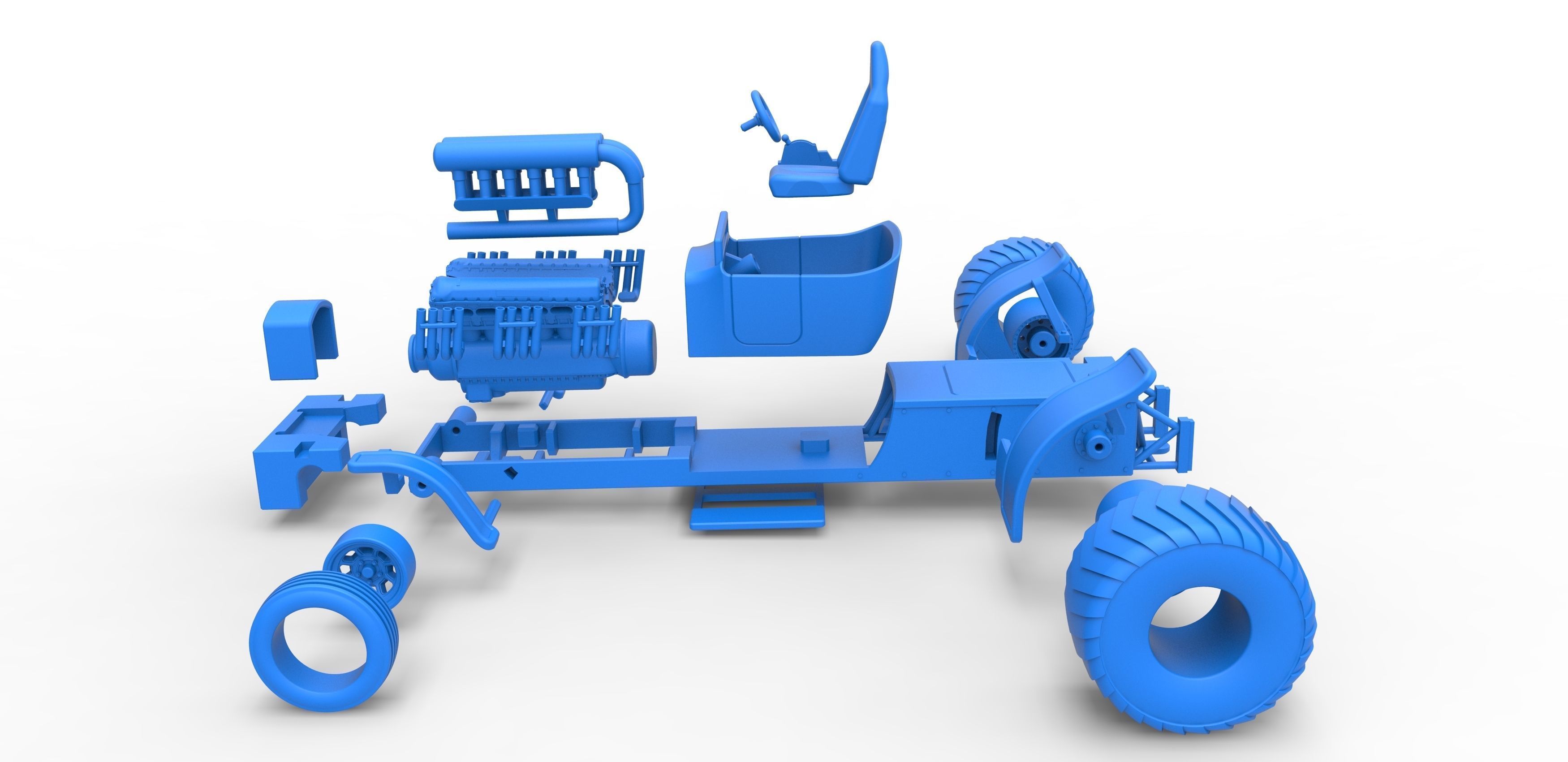 Pulling truck 2wd Hot rod with V12 Scale 1 to 25 3D print model_32